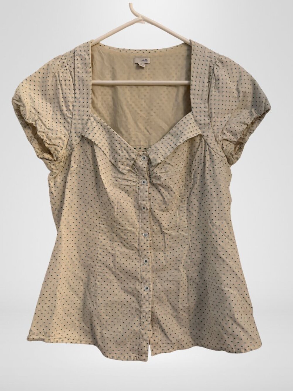 ANTHROPOLOGIE ODILLE | Cotton Polka-Dot Top | Sweetheart Neck | Size 12